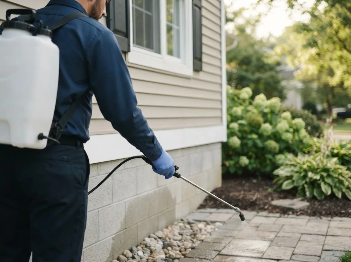Pest control technician inspecting a home in Woodbridge, CT